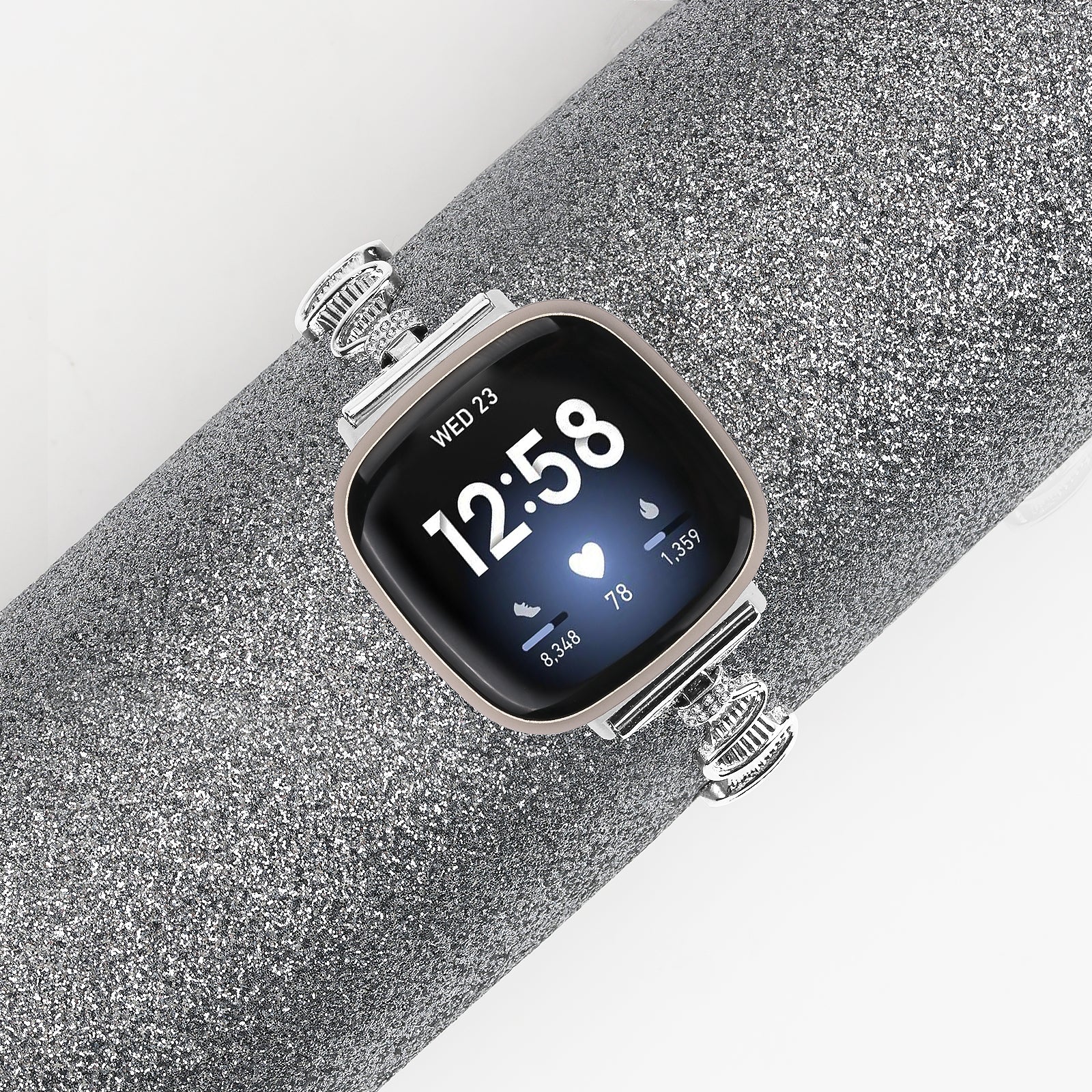 For Fitbit Sense Versa 3 Stainless Steel Watch Band Rhinestones Decor Bracelet Strap Replacement For Fitbit Sense Versa 3 Stainless Steel Watch Band Rhinestones Decor Bracelet Strap Replacement
